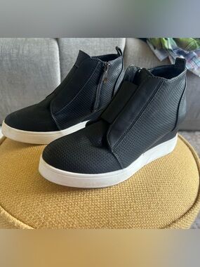 Trendy boutique Black Perforated Wedge Sneaker with White Sole